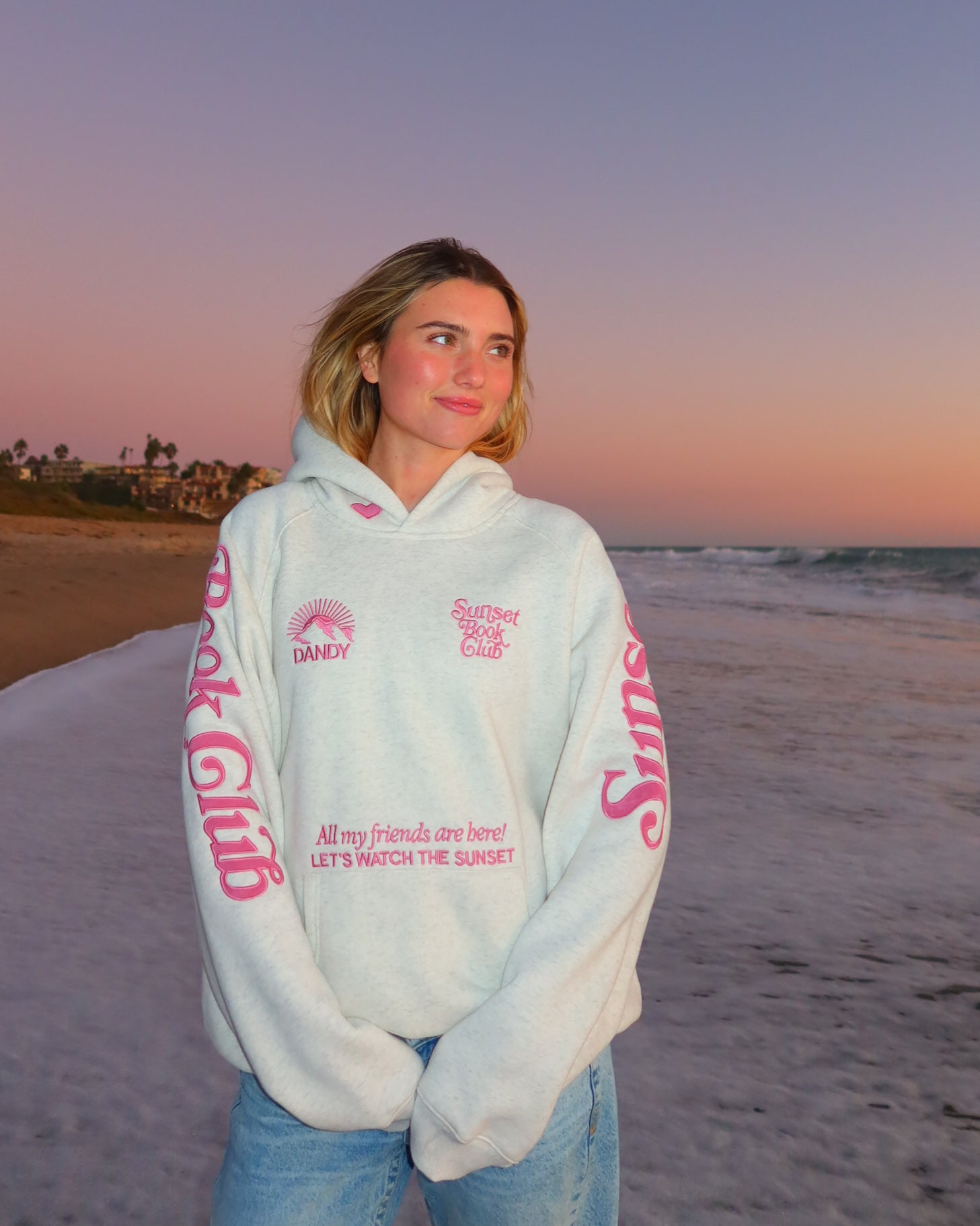 Book Club Oversized Lux Hoodie in Heather Gray and Pink