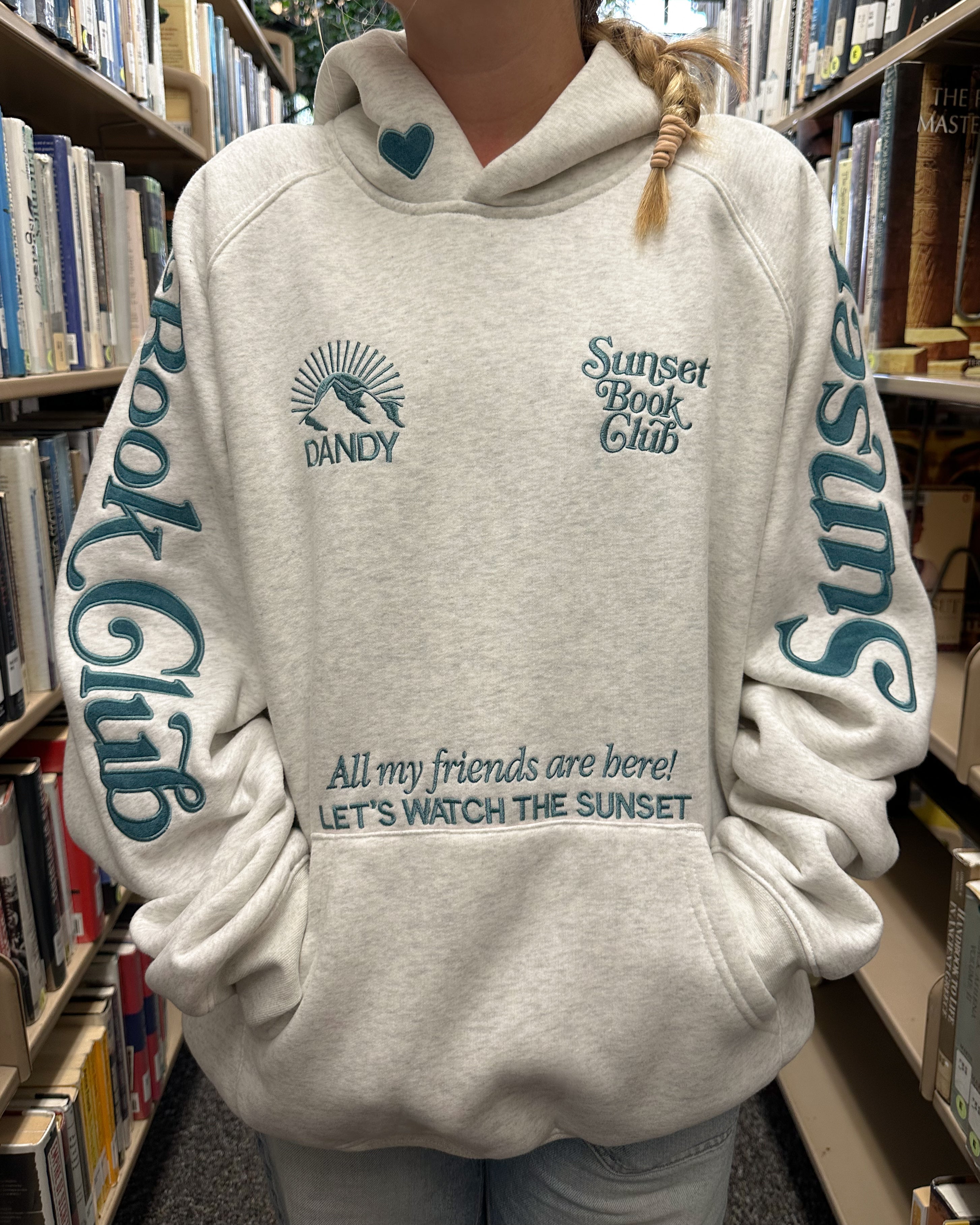 Book Club Oversized Lux Hoodie in Heather Gray and Blue