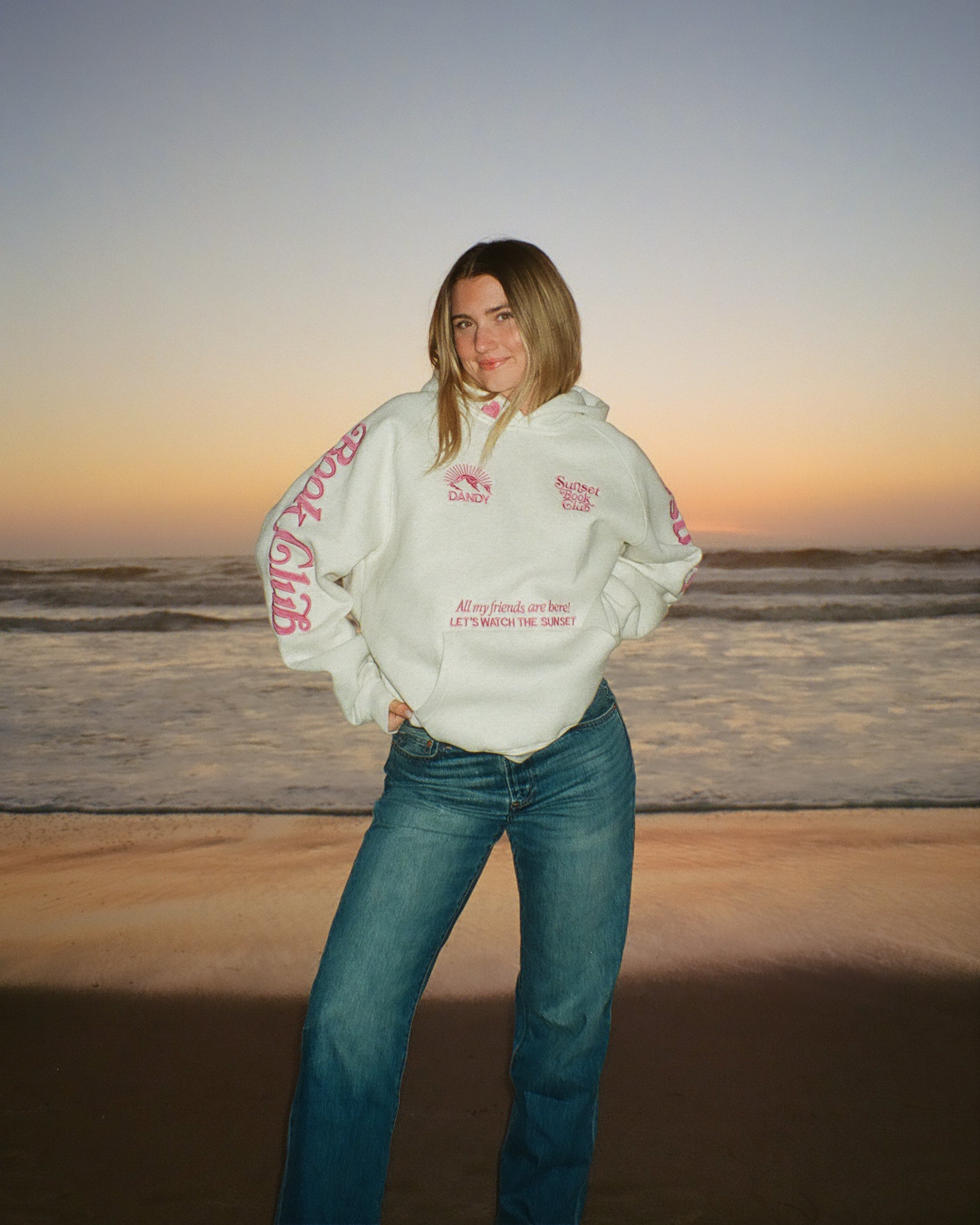 Book Club Oversized Lux Hoodie in Heather Gray and Pink